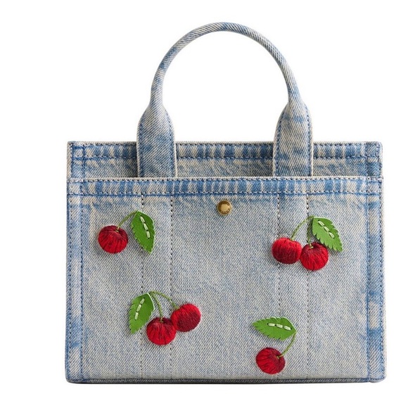 Coach Blue Denim Tote with Red Cherry Design - Picture 5 of 11